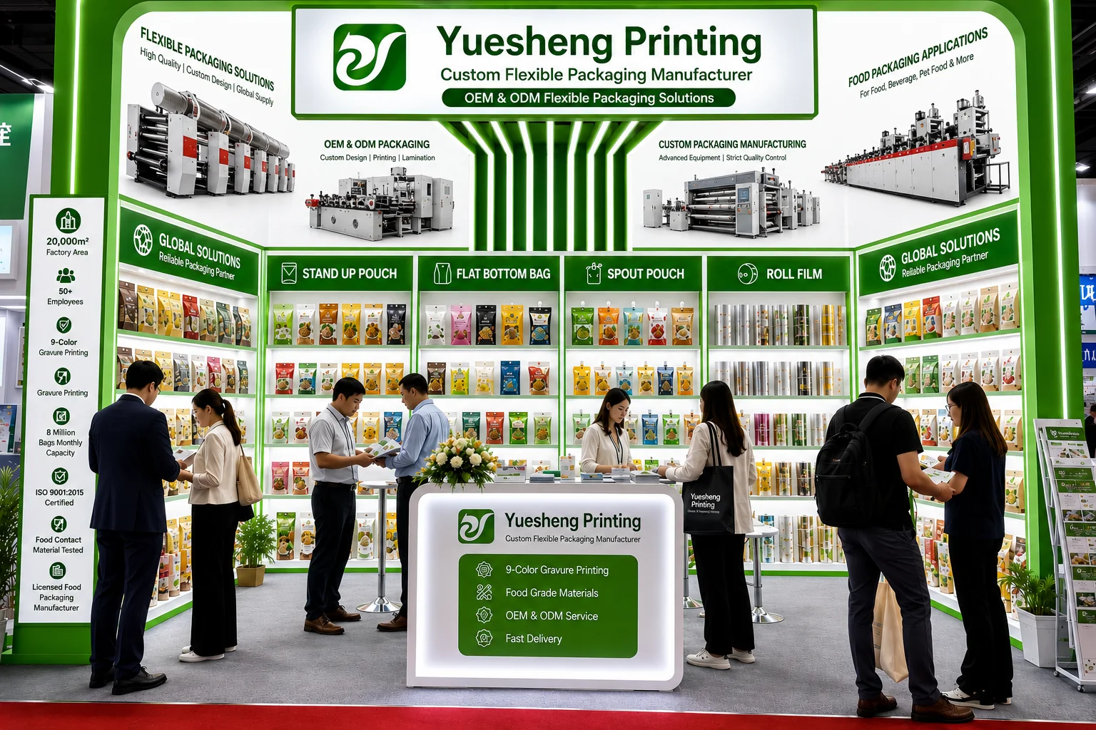 Yuesheng Printing flexible packaging exhibition booth with custom pouch product display