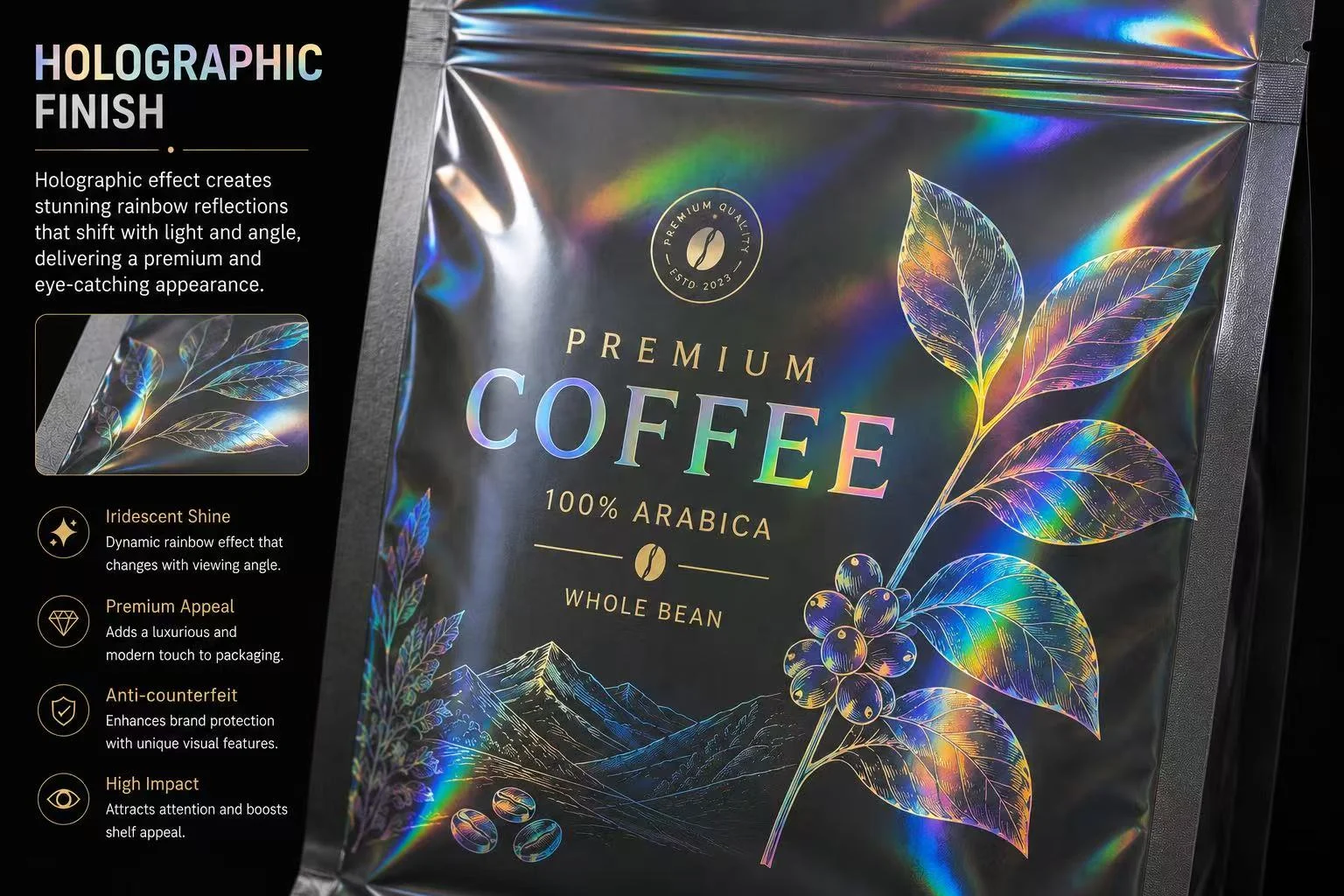 Holographic Effect Surface Treatment for Flexible Packaging Coffee Pouch