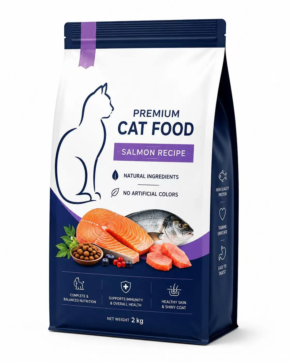 Custom cat food flat bottom packaging bag for premium pet food
