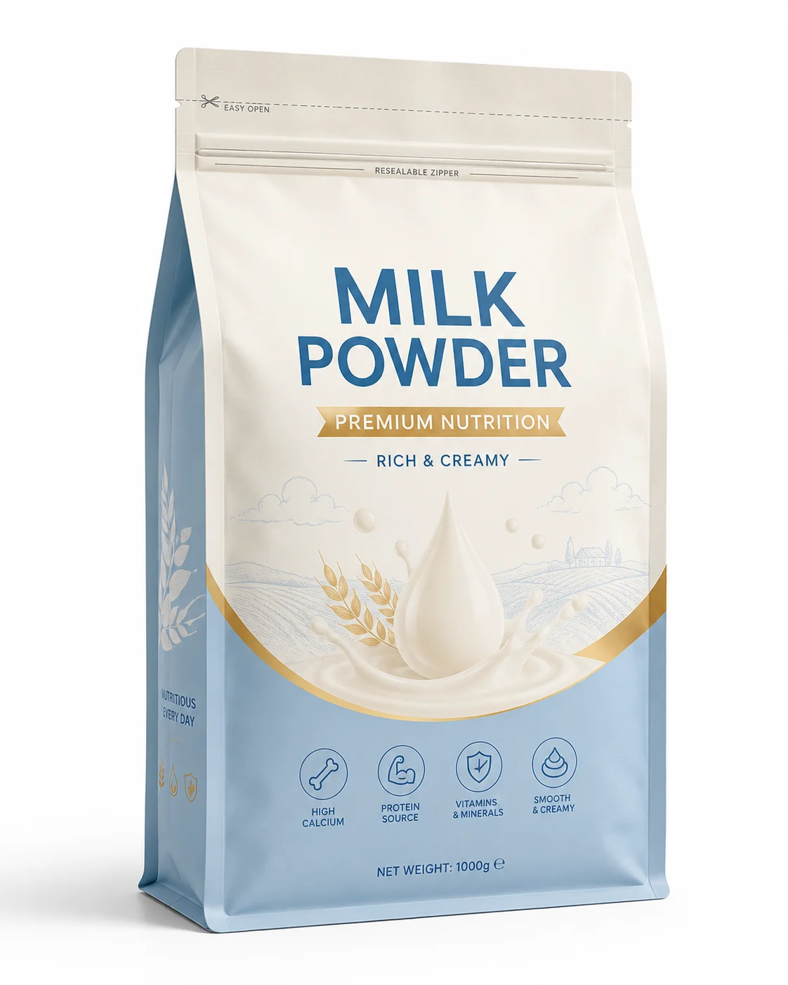 Custom milk powder flat bottom zipper pouch for powder and grain packaging