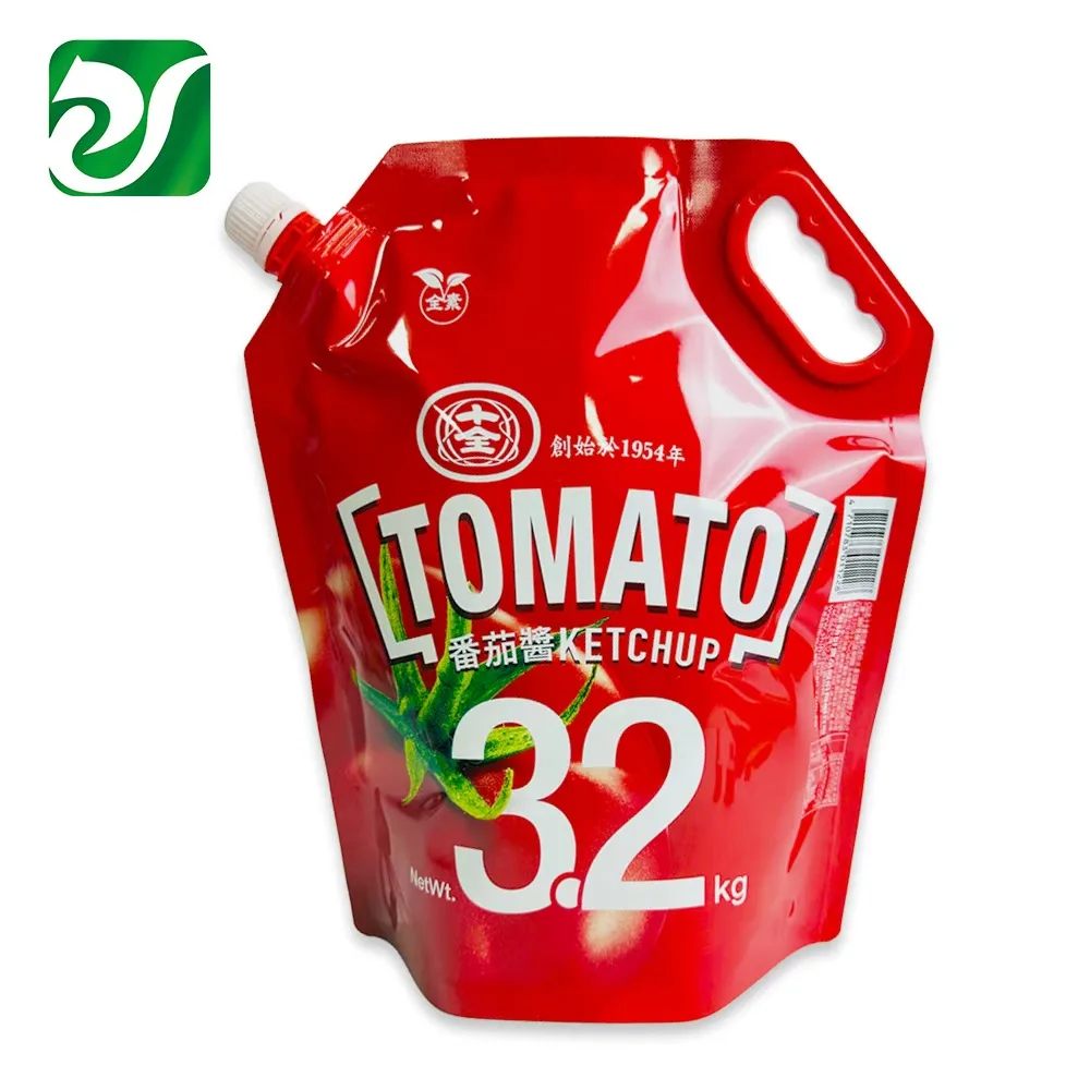 Custom large ketchup spout pouch with handle for sauce packaging