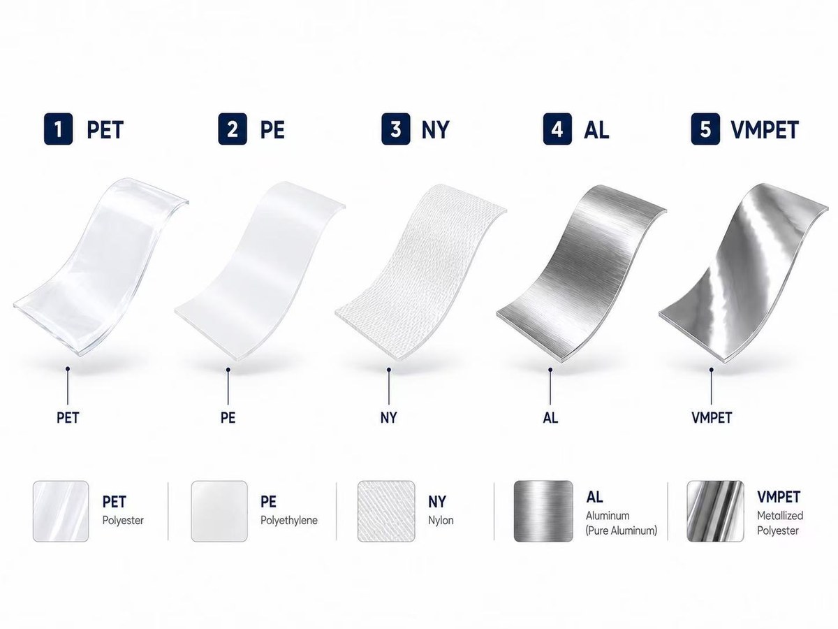 High barrier laminated film structure for spout pouch materials PET PE NY AL VMPET