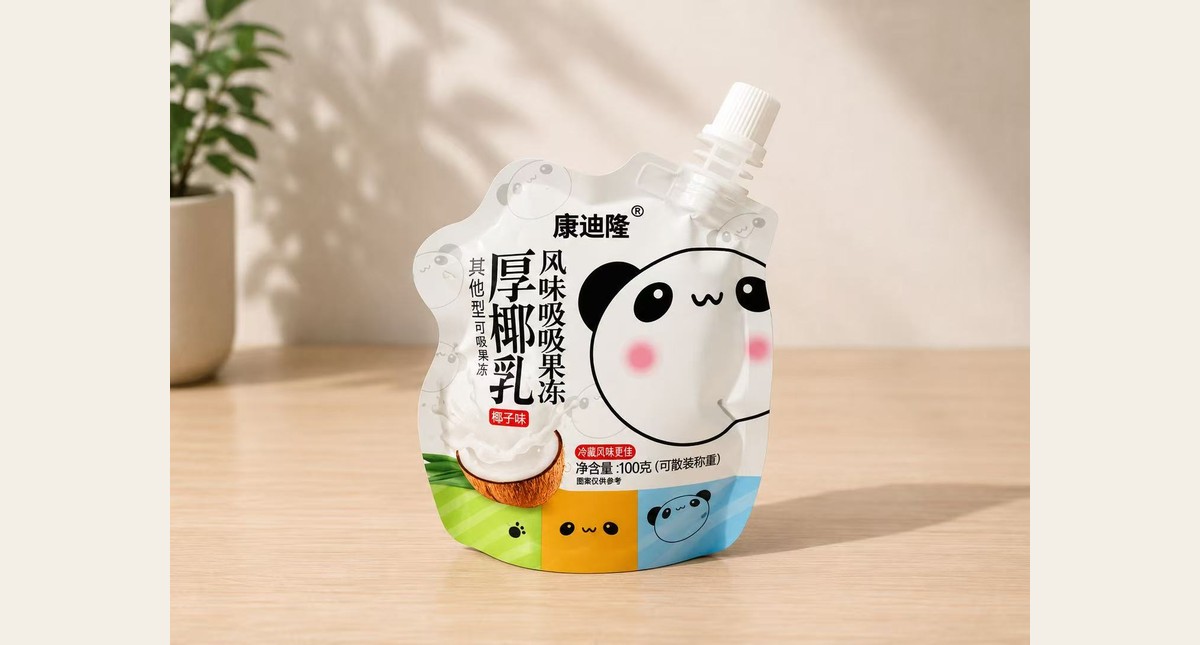 Shaped spout pouch case for coconut jelly packaging