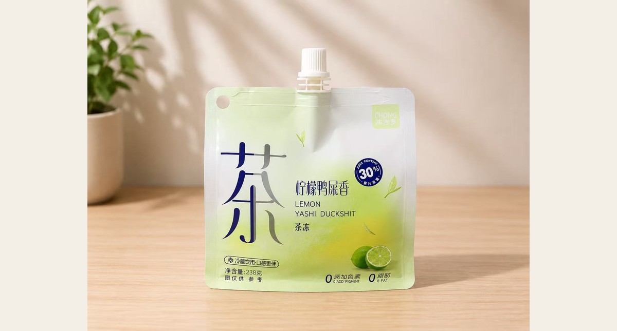 Stand up spout pouch case for lemon tea beverage packaging